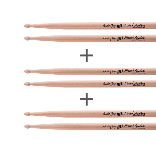 [Lot3XCCFA2] Set of 3 pairs HICKORY Drum Sticks - Signature Franck Agulhon – Hickory