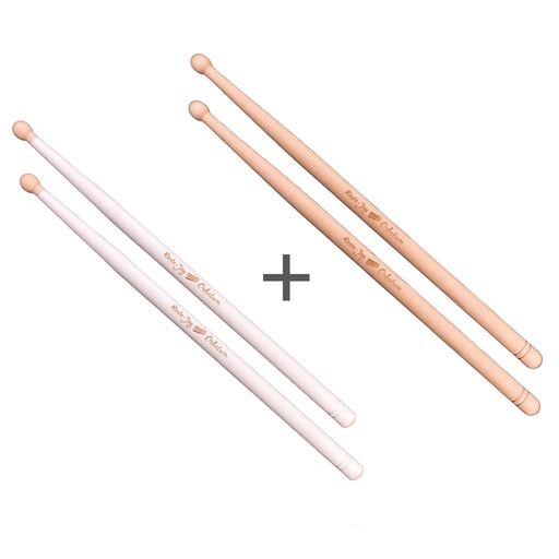 [Lot-TambORB-blanc+bois] Lot de Baguettes de Tambour - ORBATUM - "Blanches" et "Bois"